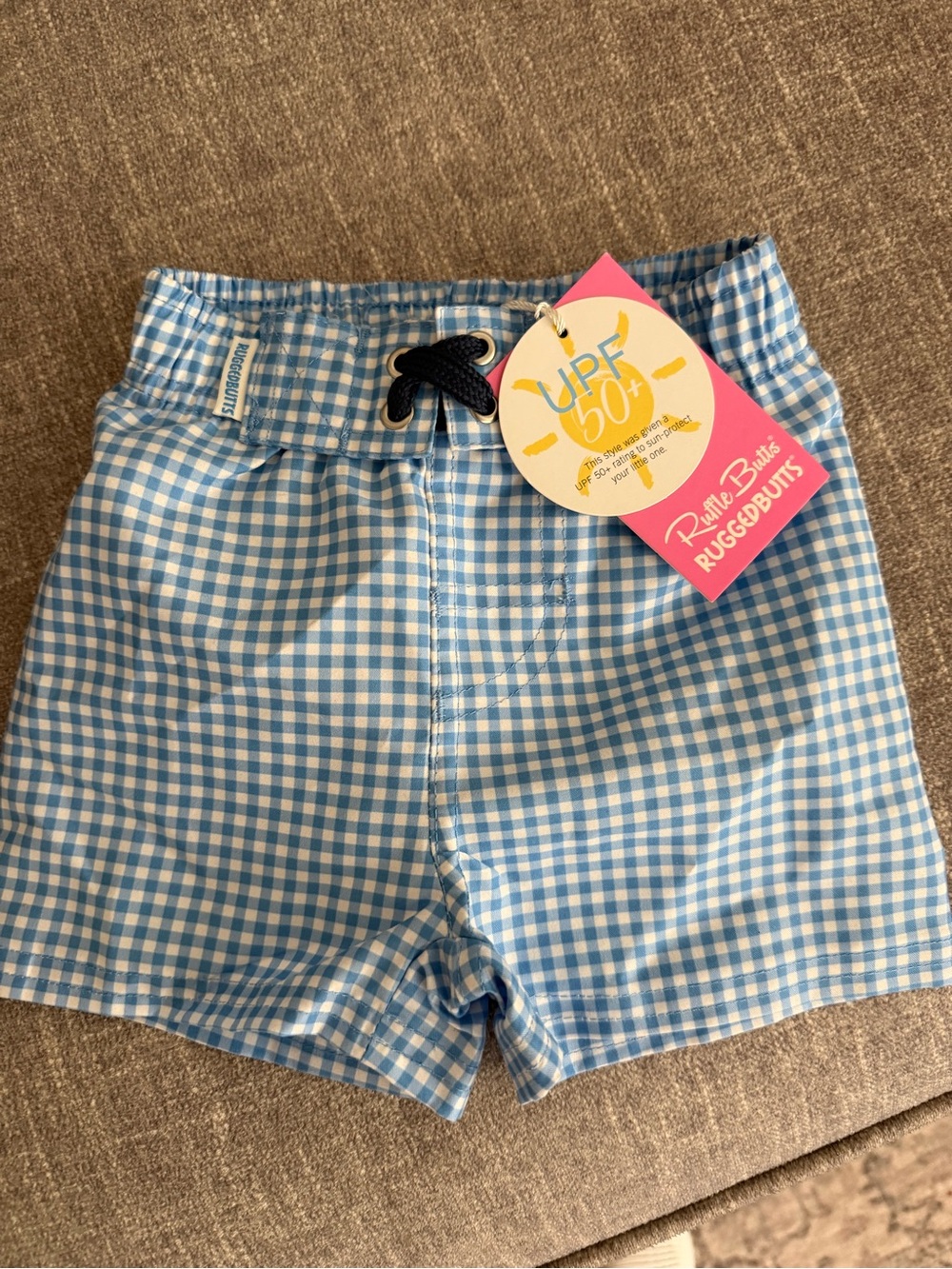 RuggedButts Light Blue & White Gingham Baby Swim Shorts